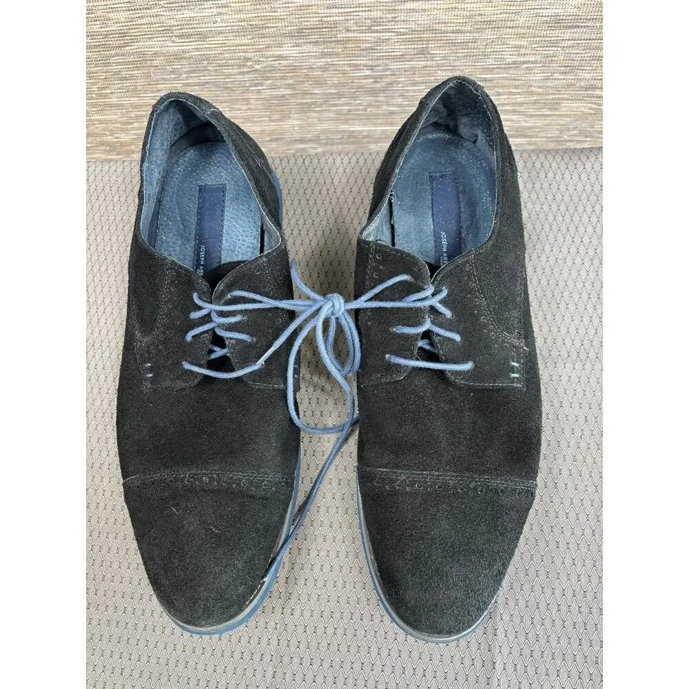 Joseph Abboud Shoes Mens Size 13 Black Suede Cap Toe Derby Dress Blue Sole